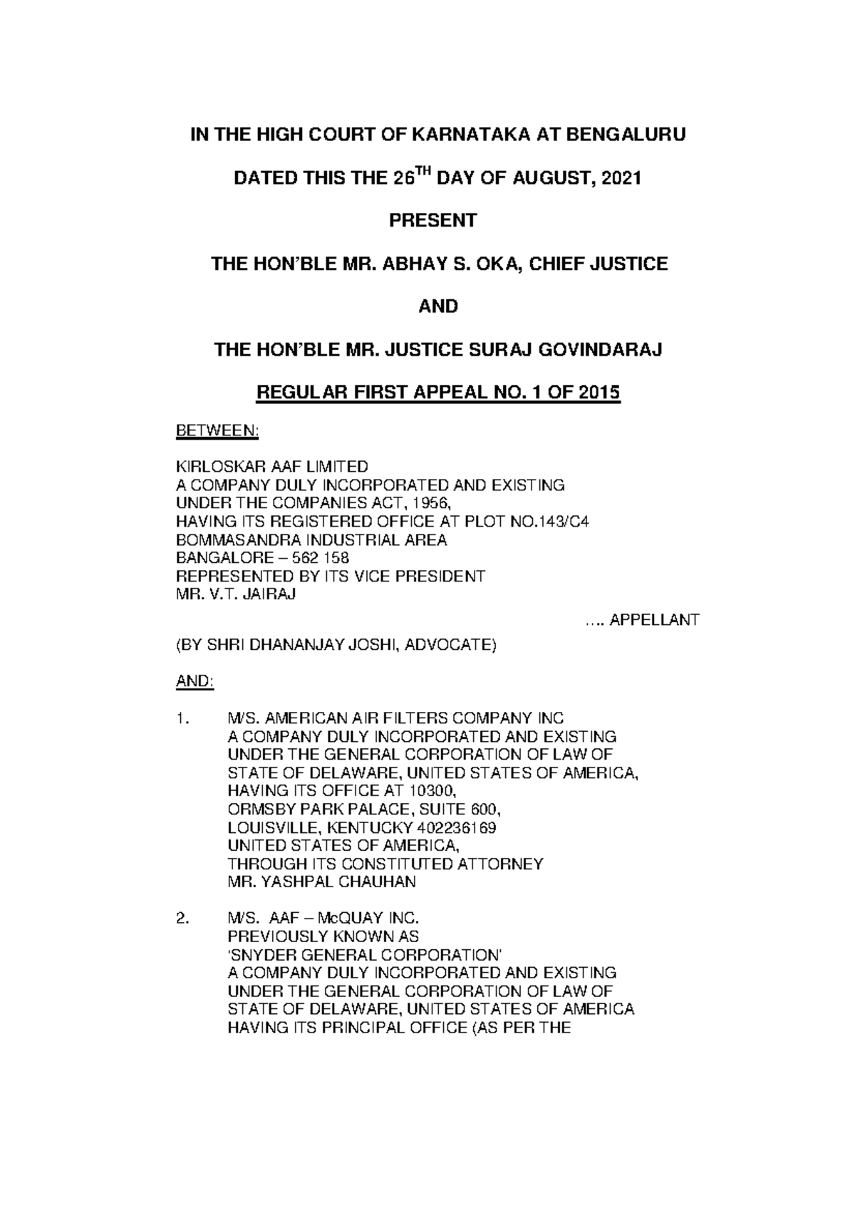 HCKA4 Case Summary IN THE HIGH COURT OF KARNATAKA AT BENGALURU