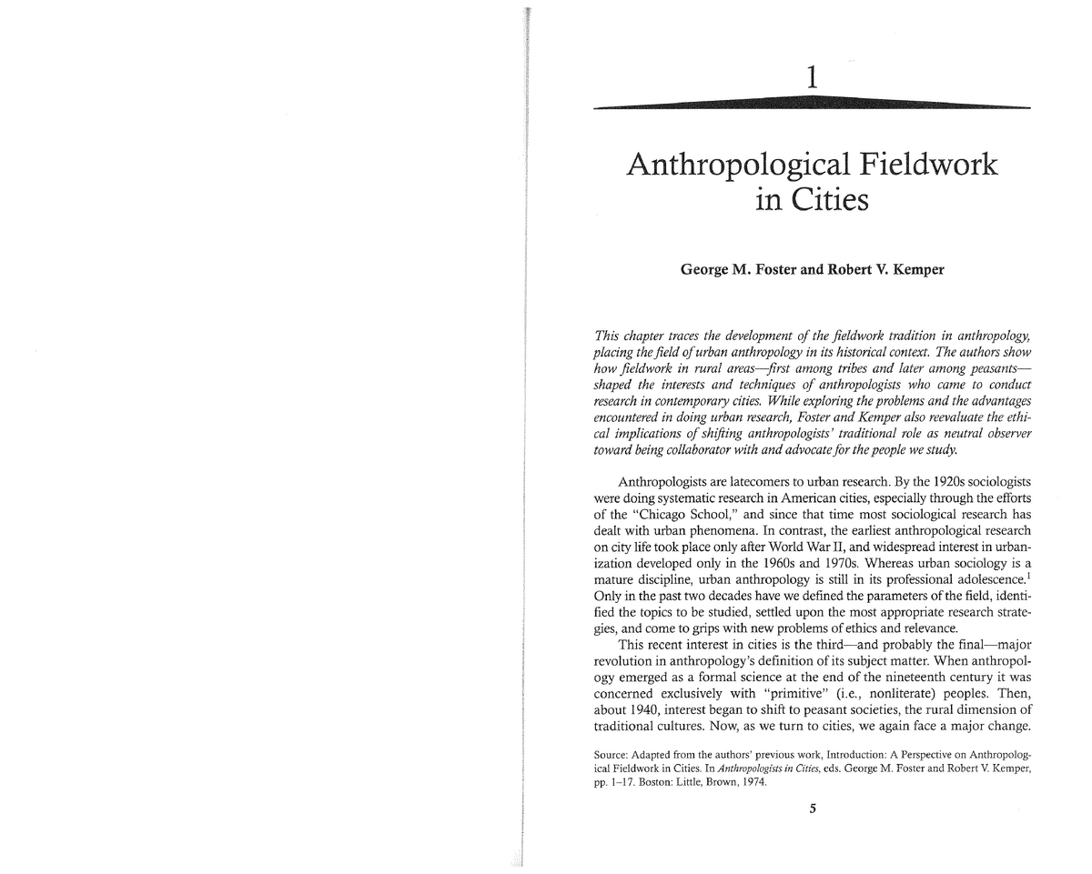 Anthro Fieldwork in Cities - Anthropological Fieldwork in Cities George ...