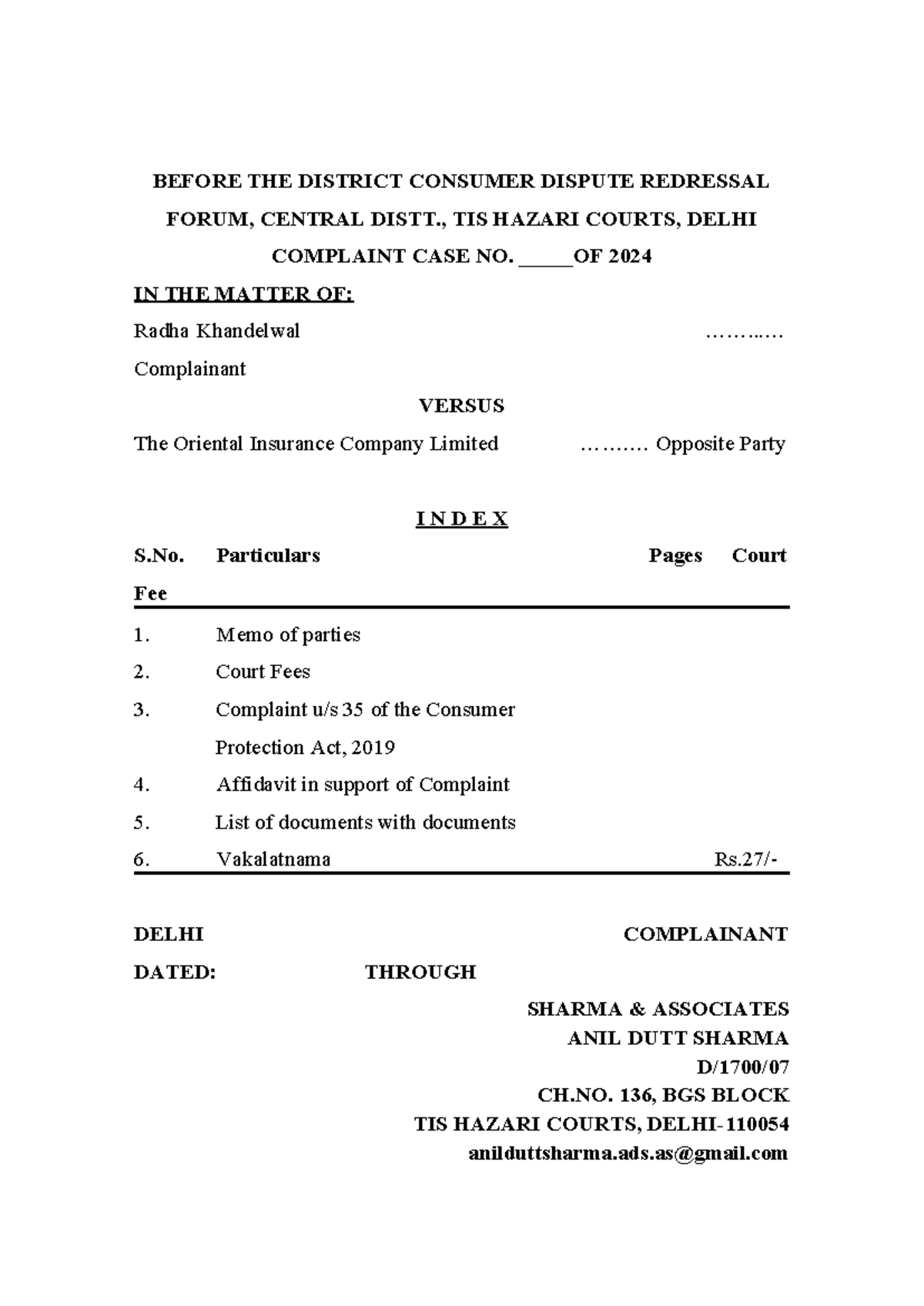 Consumer Complaint - BEFORE THE DISTRICT CONSUMER DISPUTE REDRESSAL ...
