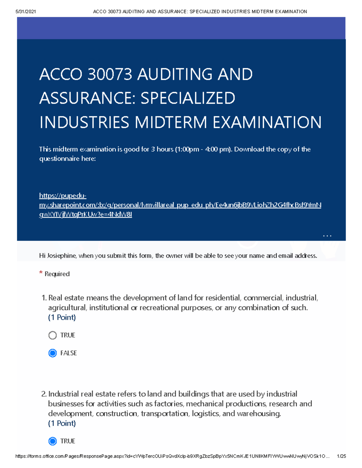 ACCO 30073 Auditing AND Assurance Specialized Industries Midterm ...