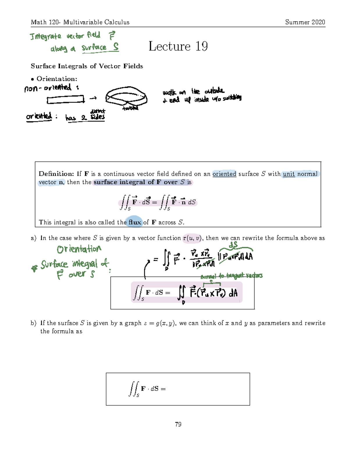 Lecture 19Math 120 Math 120 Multivariable Calculus Summer 2020