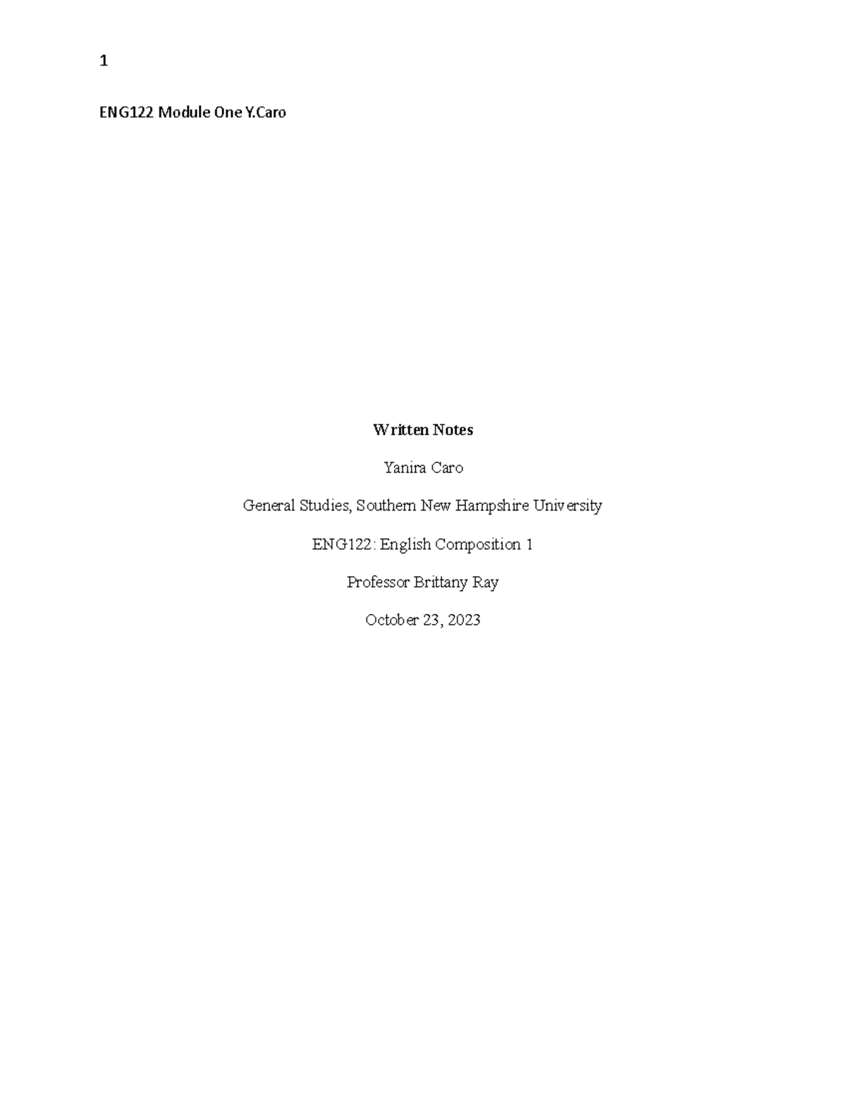 Eng122 Mod1 Module 1 Assignment Eng122 Module One Y Written Notes