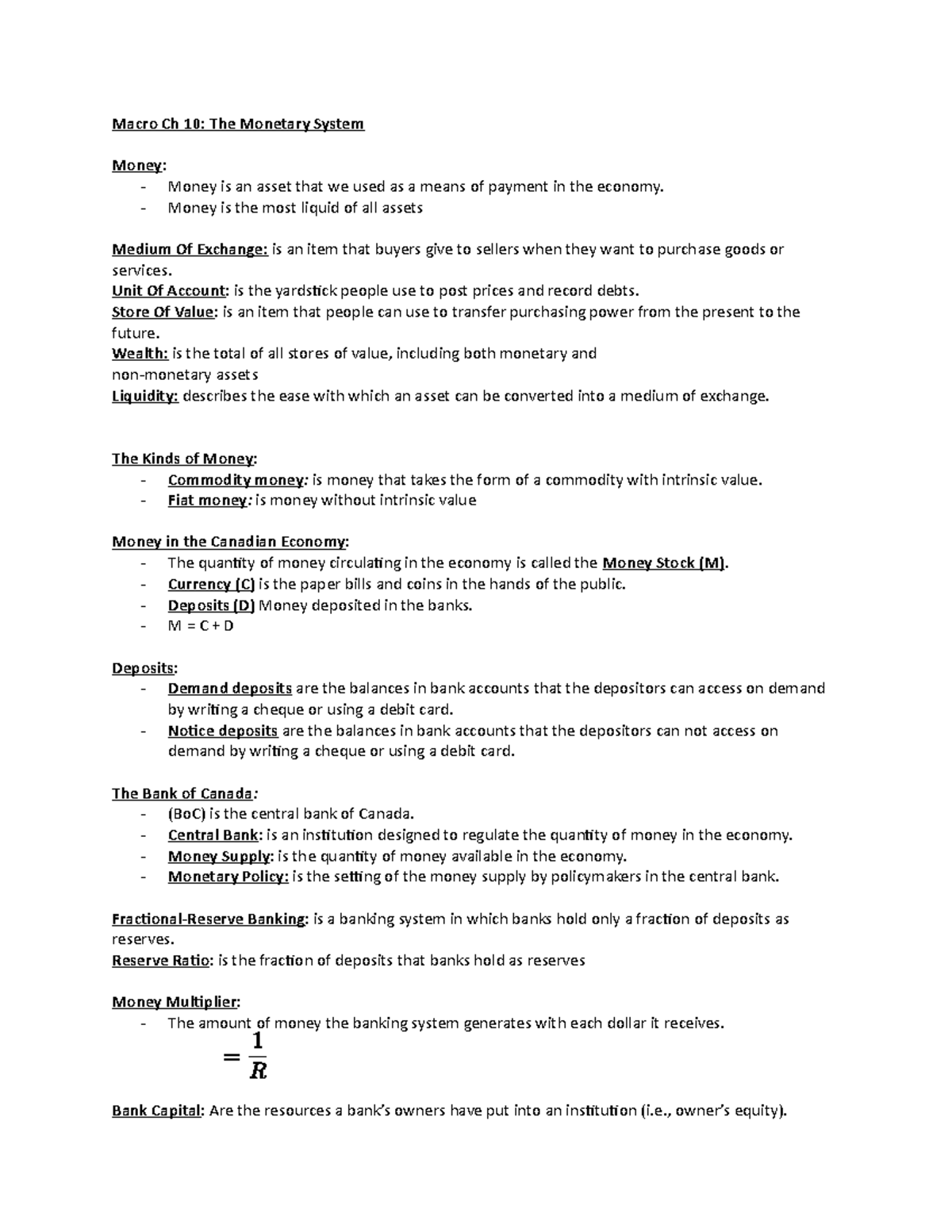Macro Ch 10: The Monetary System - Studocu