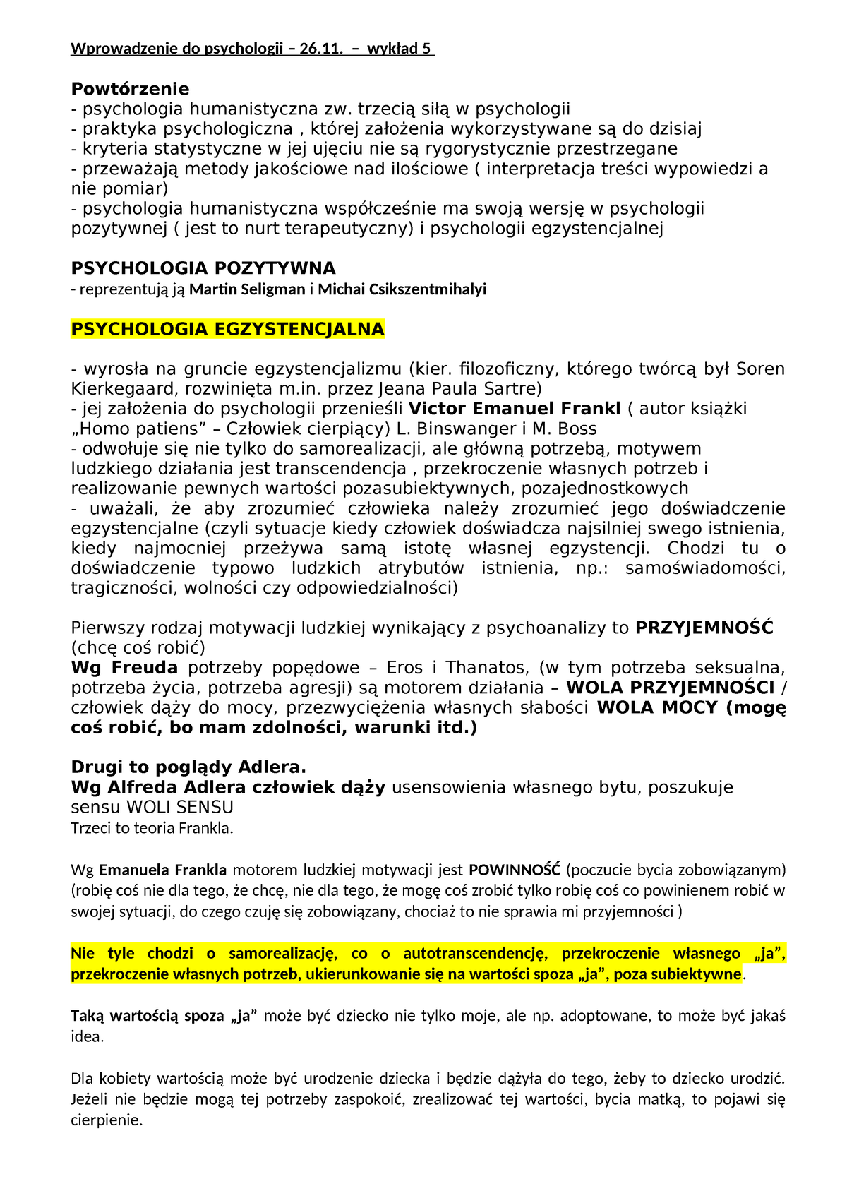 Wprowadzenie Do Psychologii.5 Docx - Wprowadzenie Do Psychologii – 26 ...