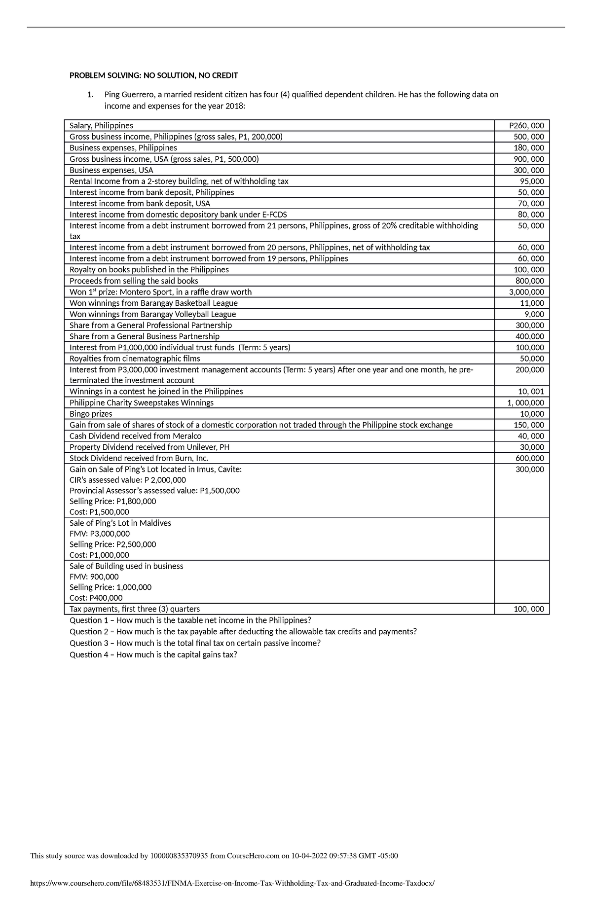 Finma Exercise on Income Tax Withholding Tax and Graduated Income Tax ...