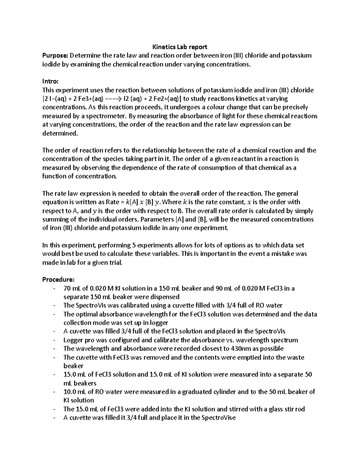 lab report template Lab report Purpose Determine