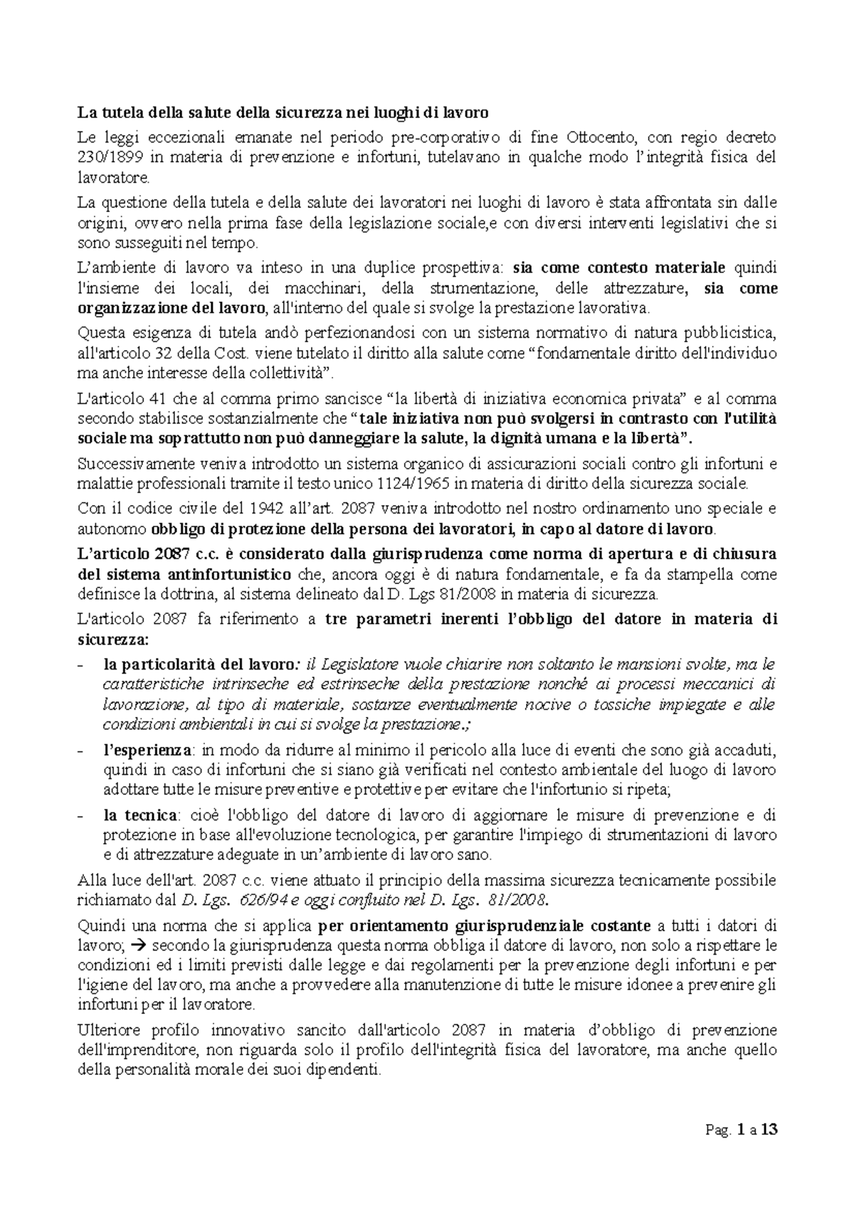 La Tutela Della Salute Della Sicurezza Nei Luoghi Di Lavoro La