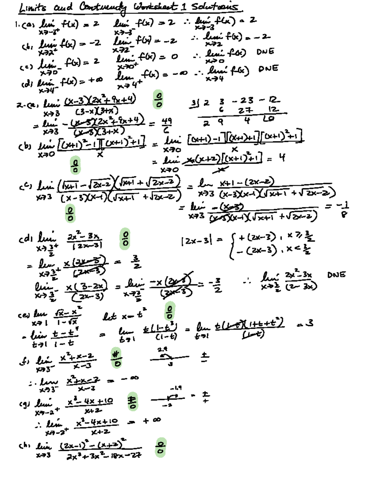 Limits Worksheet 1 Solutions - hcm tswqsoutonsl Hx 2 left fCx Z n Ezflx ...
