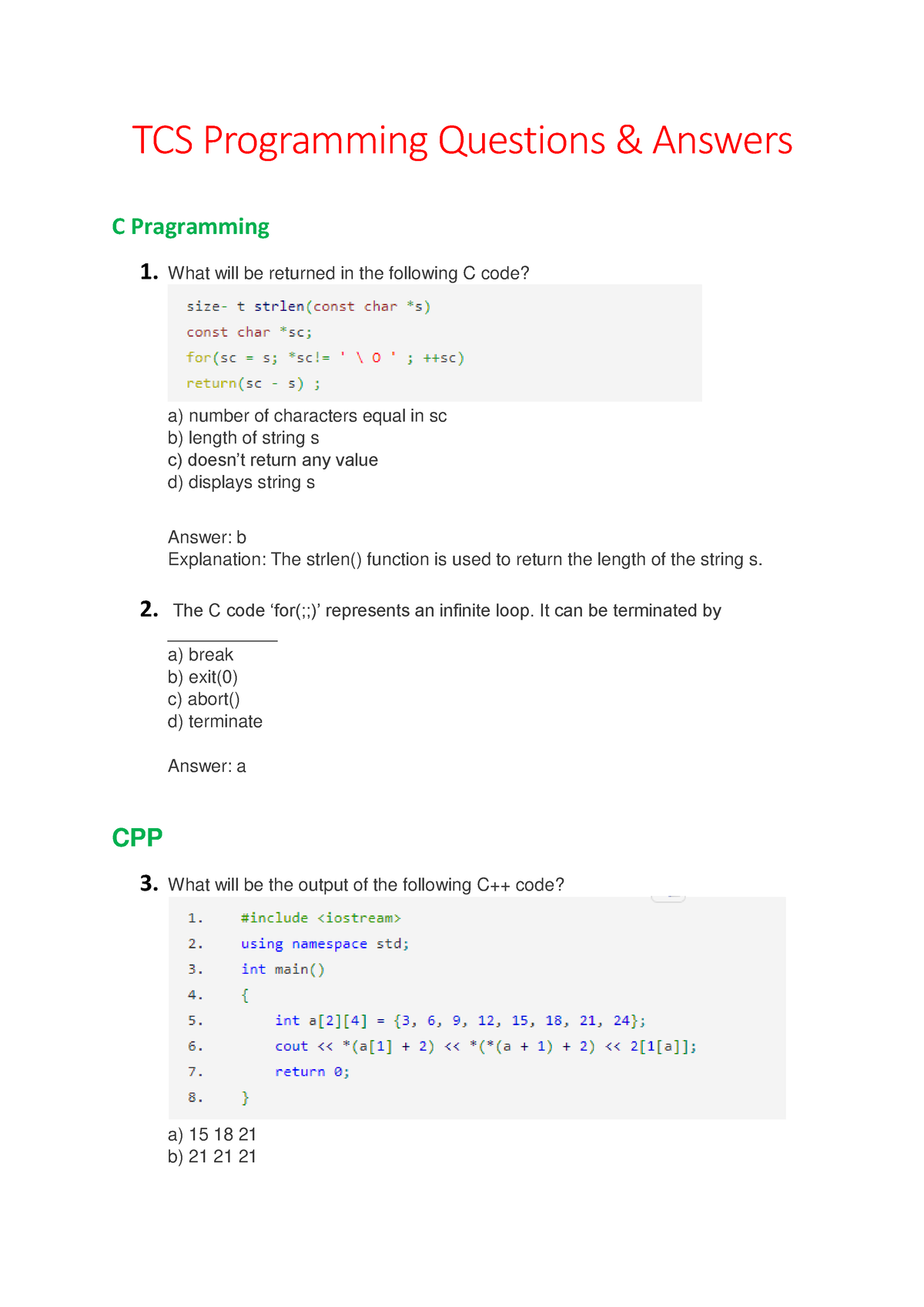 TCS Programming Questions Answers Model Paper - TCS Programming ...