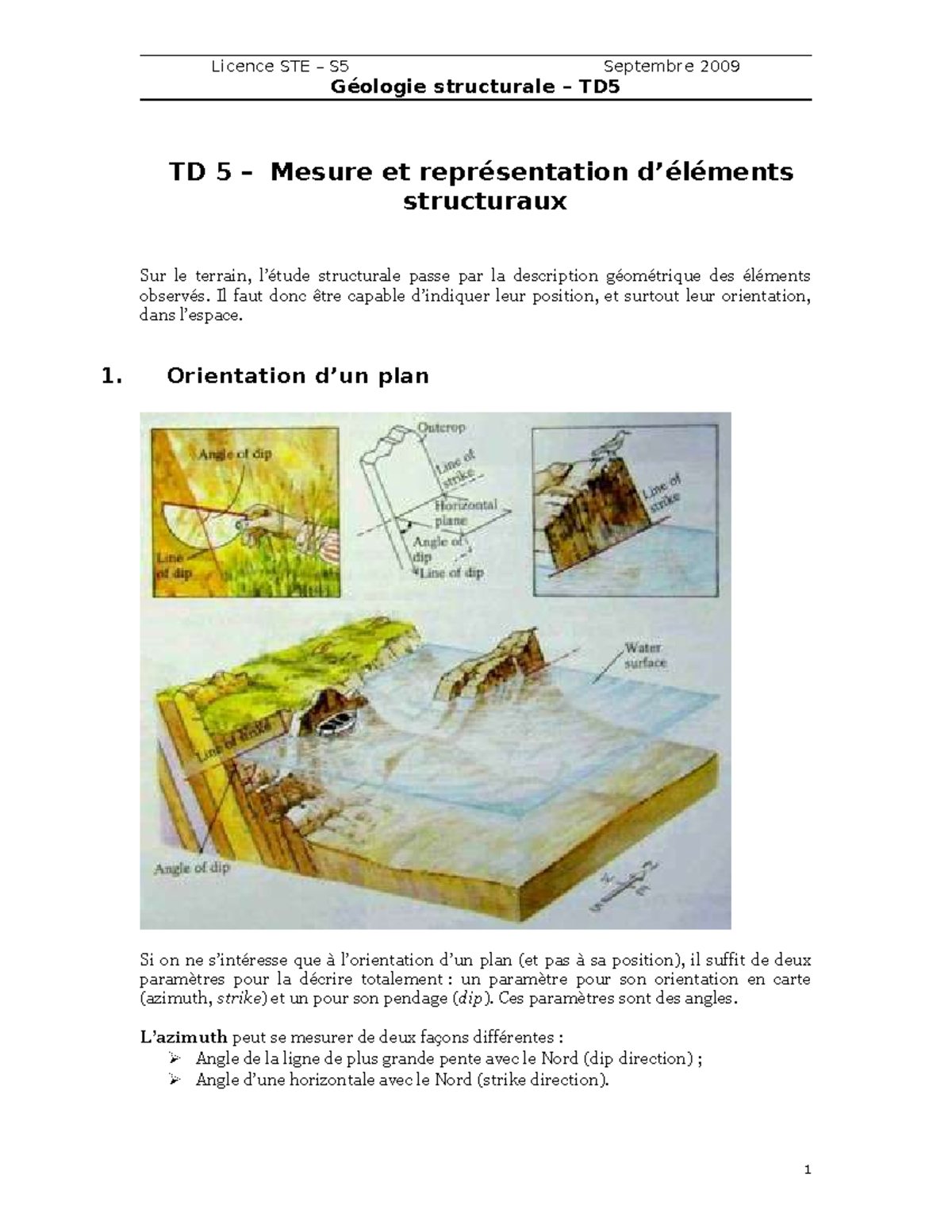Geologie Structurale Td 4 G ologie Structurale TD TD 5 Mesure Et 