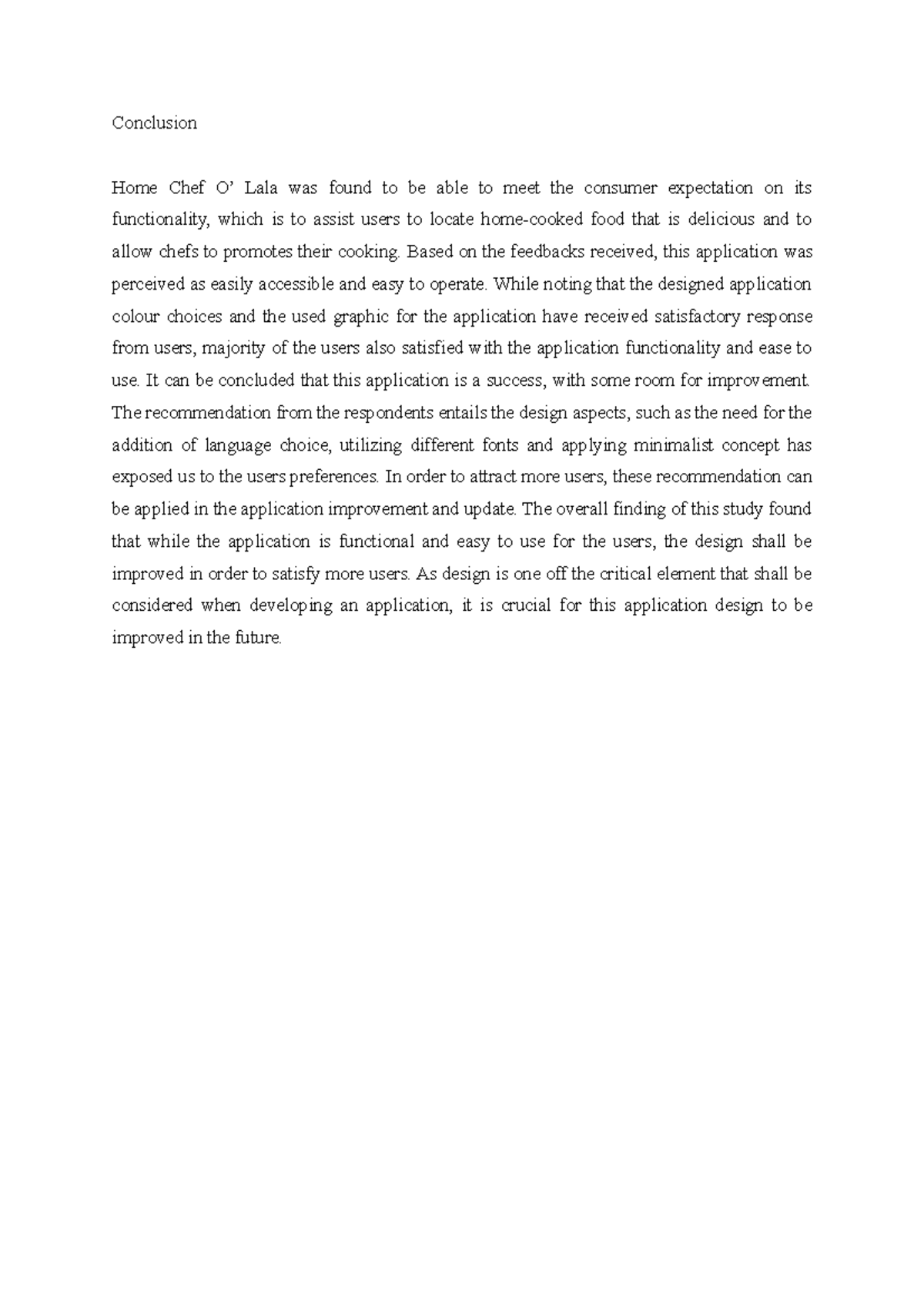 Conclusion 2022 - Conclusion Home Chef O’ Lala was found to be able to ...