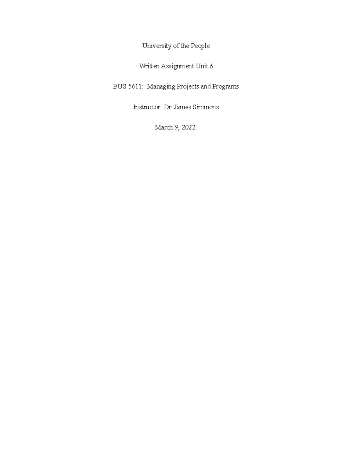 Written Assignment 6 - This deals analyzing of write up - University of ...