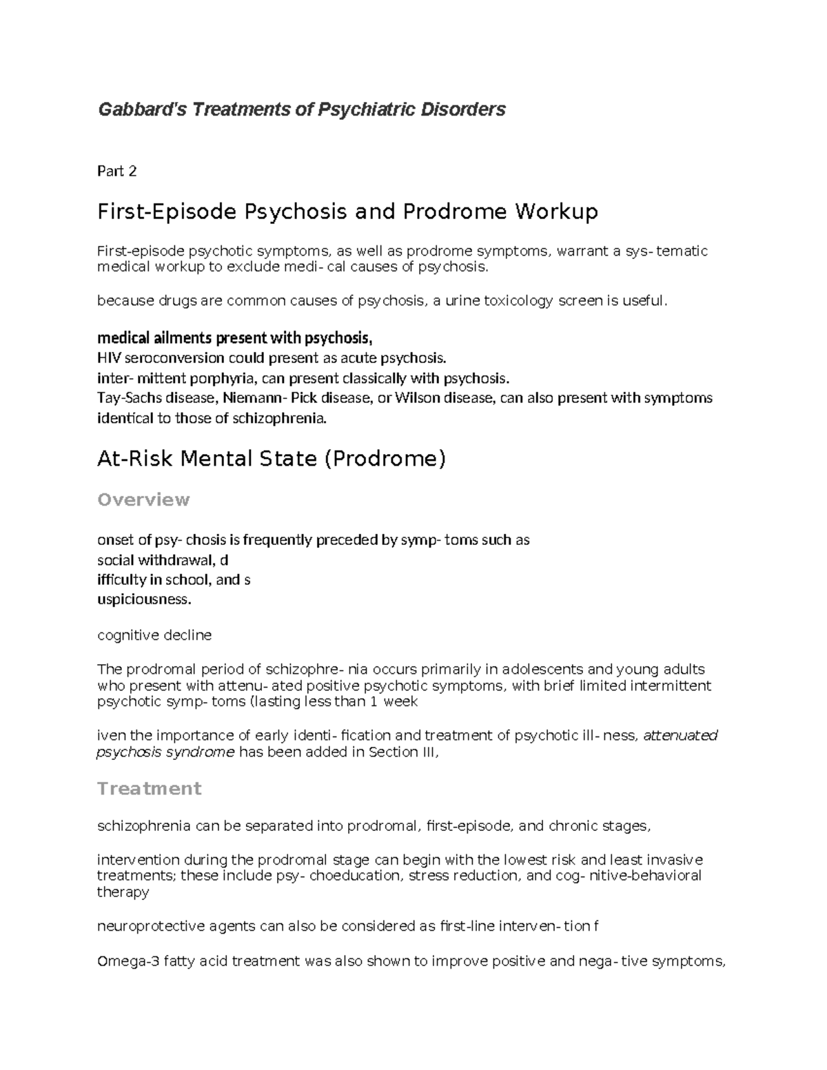 Week 2 psych notes - Gabbard's Treatments of Psychiatric Disorders ...