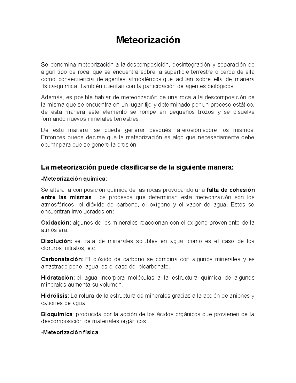 meteorización química del dióxido de carbono