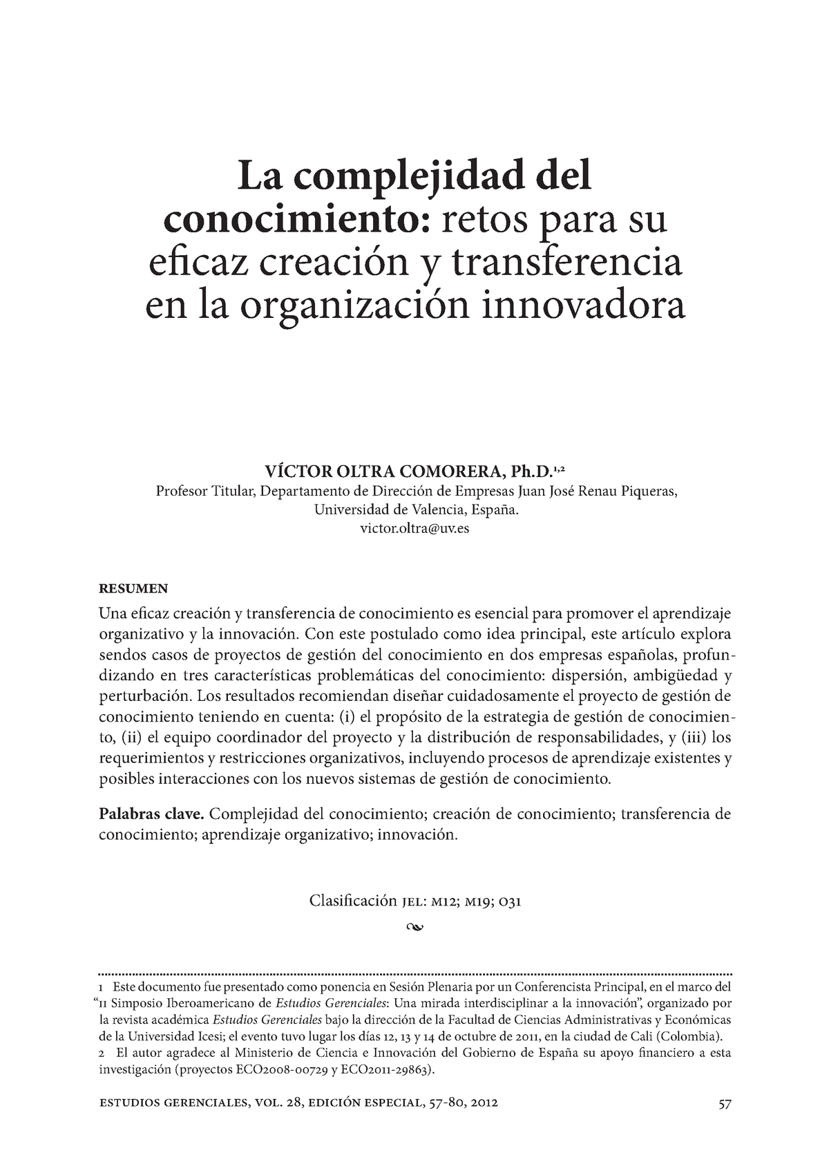 La Complejidad Del Conocimiento - Estudios Gerenciales, Vol. 28 ...