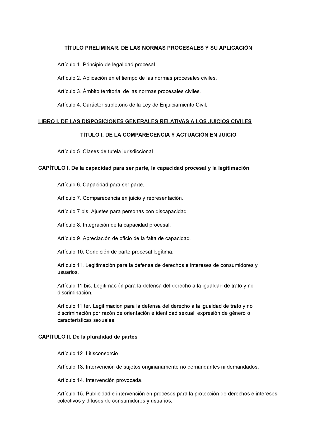 LEC - TÍTULO PRELIMINAR. DE LAS NORMAS PROCESALES Y SU APLICACIÓN ...