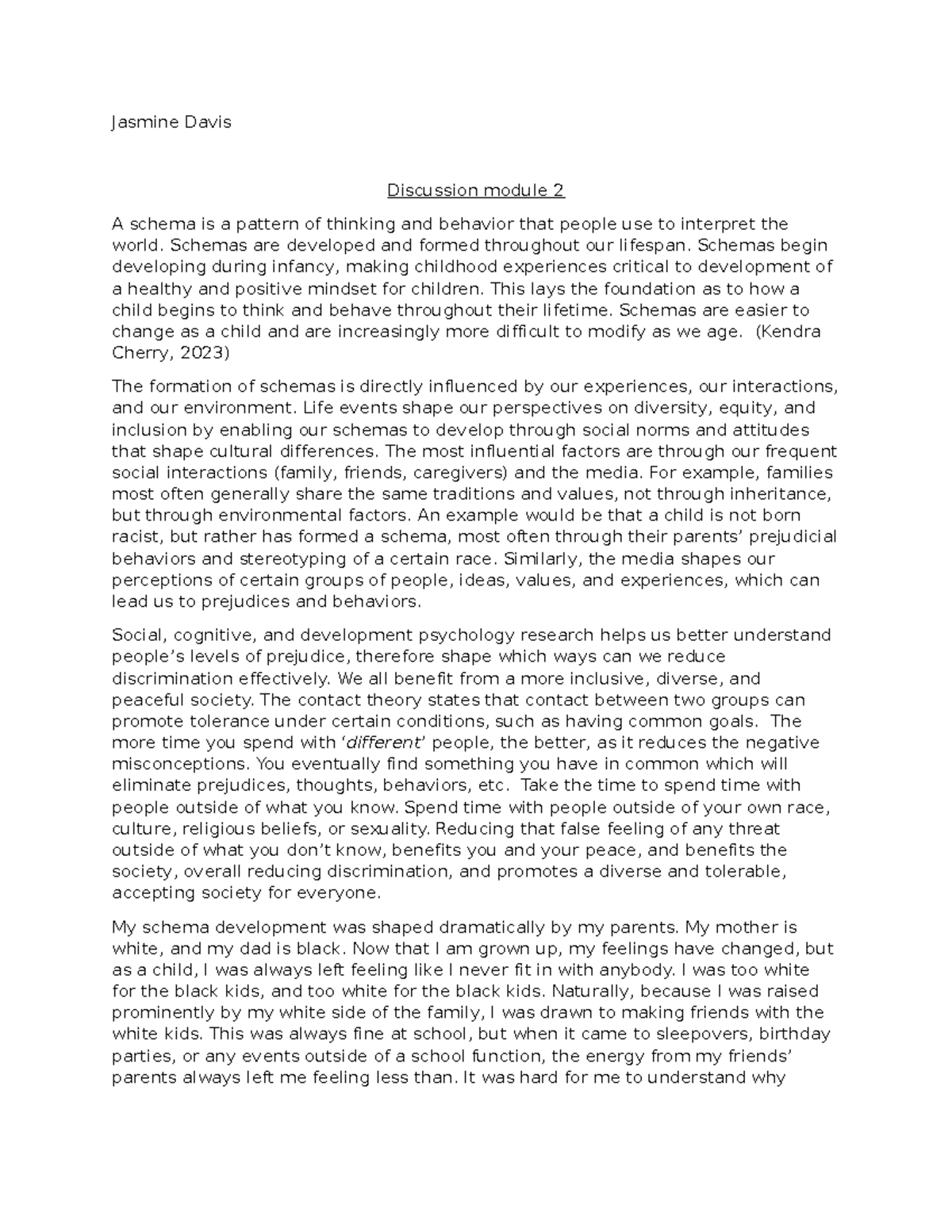 Discussion 2 lifespan and development - Jasmine Davis Discussion module ...