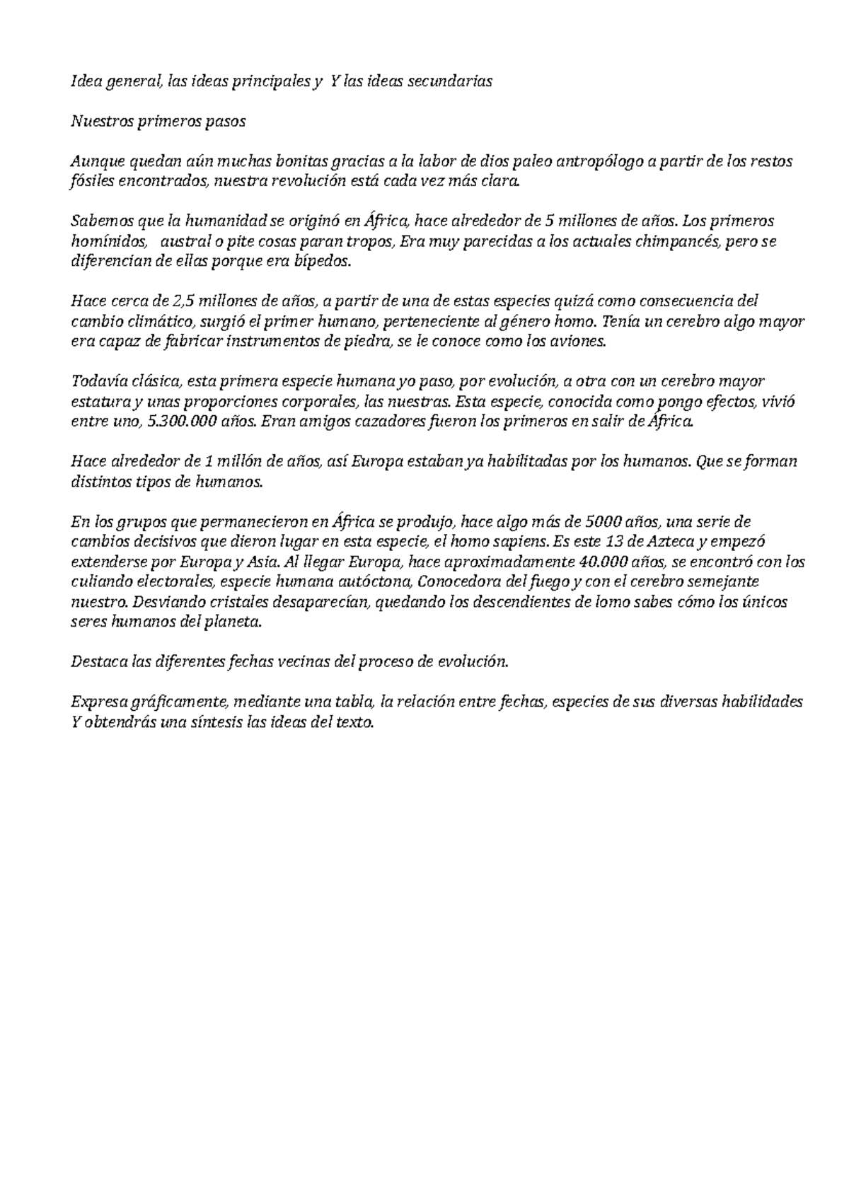 Idea general, ideas principales e ideas secundarias Idea general, las