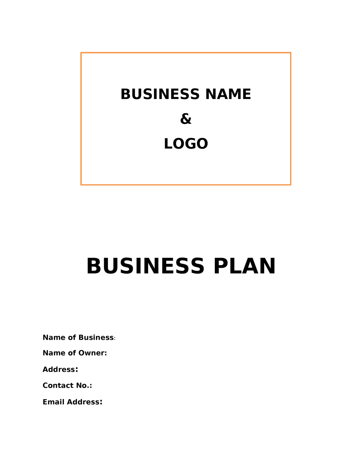 Business PLAN Format - BUSINESS PLAN Name of Business: Name of Owner ...