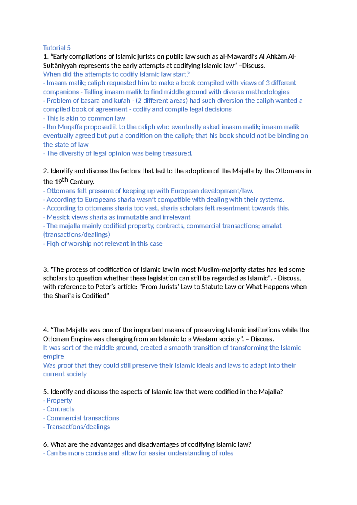 Islamic Law Tutorials Tutorial Work Tutorial 5 Early Compilations