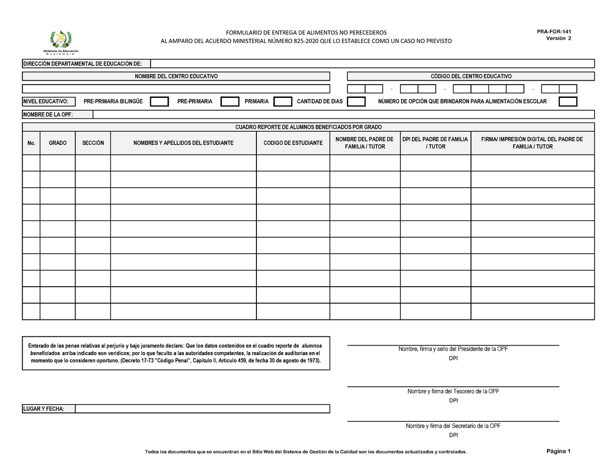 PRAFOR141 Entrega DE Alimentos POR Medio DE OPF (JAR)[21390