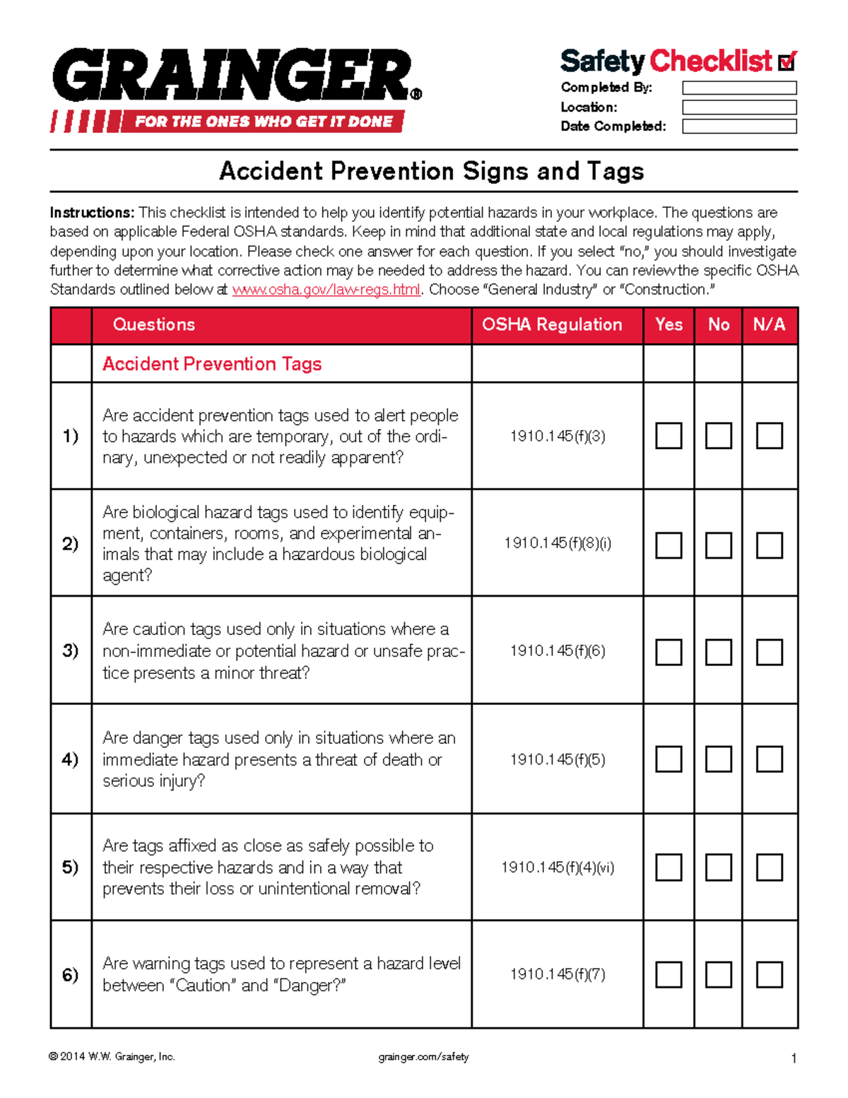 Accident Prevention Signs and Tags - © 2014 W. Grainger, Inc. grainger ...