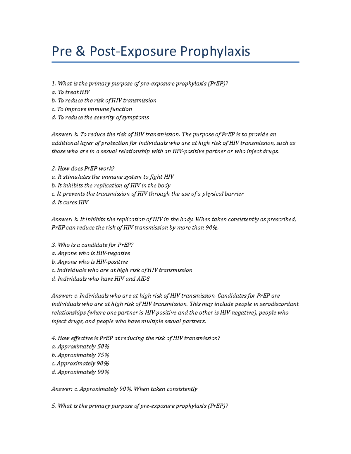 Postexposure prophylaxis PEP in HIV prevention Questions - Pre & Post ...