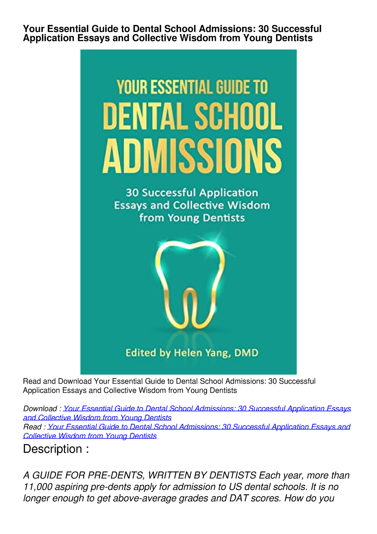 Download Book [PDF] Your Essential Guide to Dental School Admissions