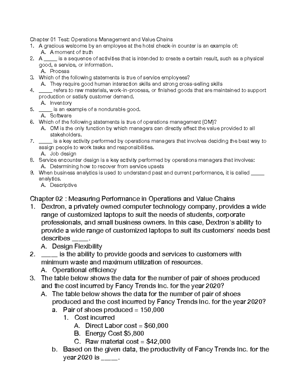 Engage Questions and Answers Chapters 15 Chapter 01 Test Operations Management and Value
