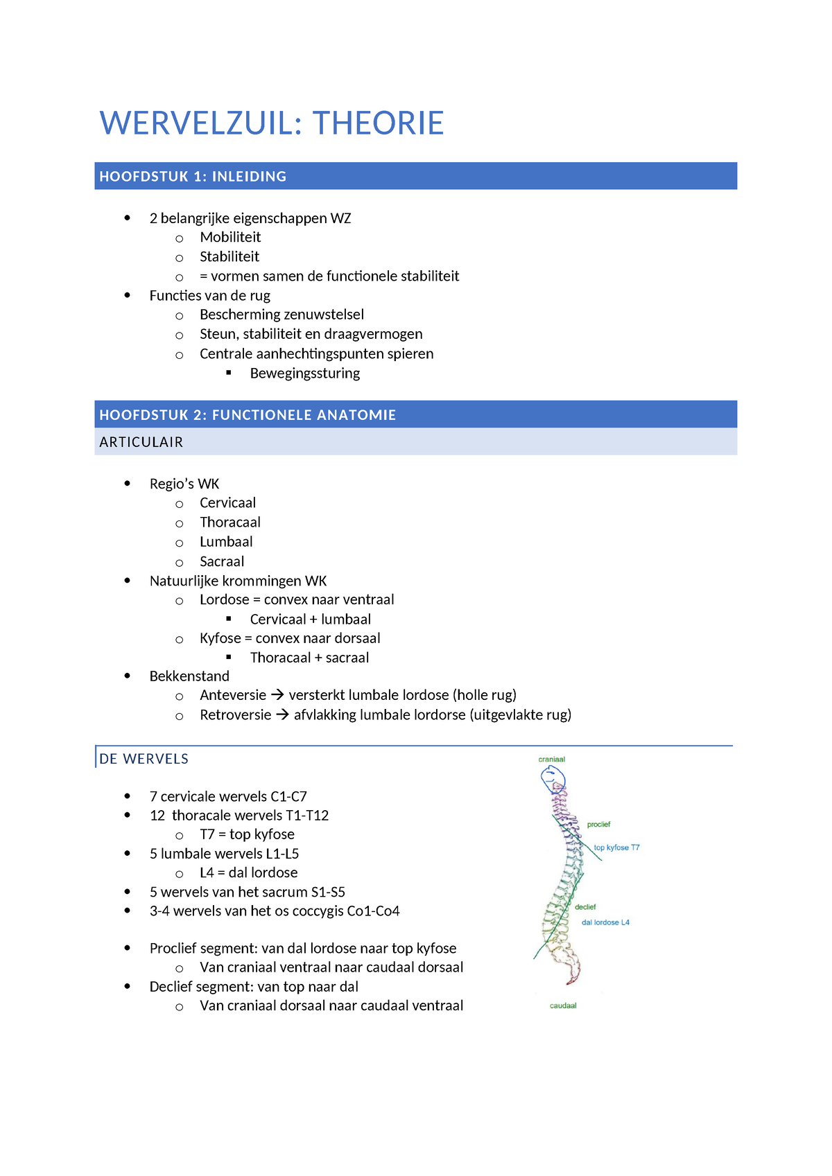 Wervelzuil Samenvatting Begin - WERVELZUIL: THEORIE HOOFDSTUK 1 ...