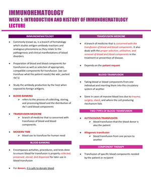 IMHM321 Lecture- Study Guide ( Intro AND History OF Blood BANK UP TO RH ...