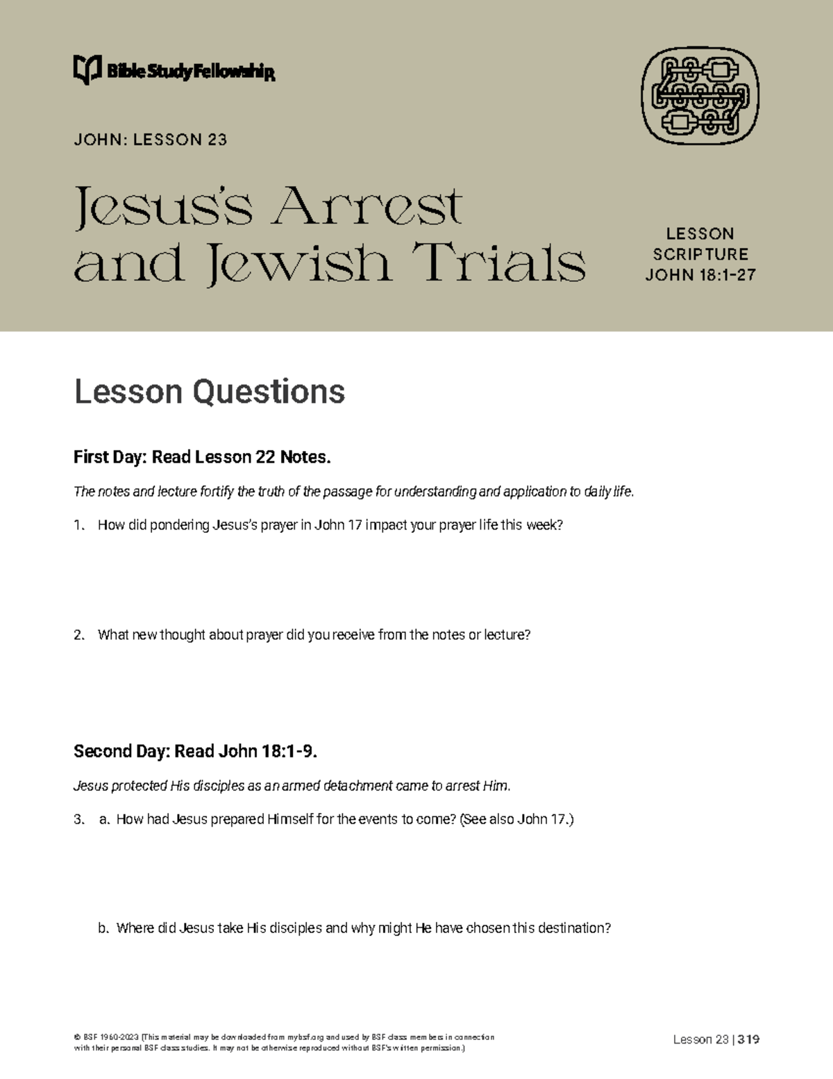 John Lesson 23 - PDF - fsdfadfasd - First Day: Read Lesson 22 Notes ...