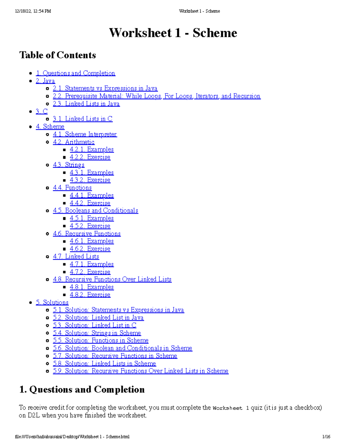 Worksheet 1 - Scheme - Worksheet 1 - Scheme Table of Contents 1 ...