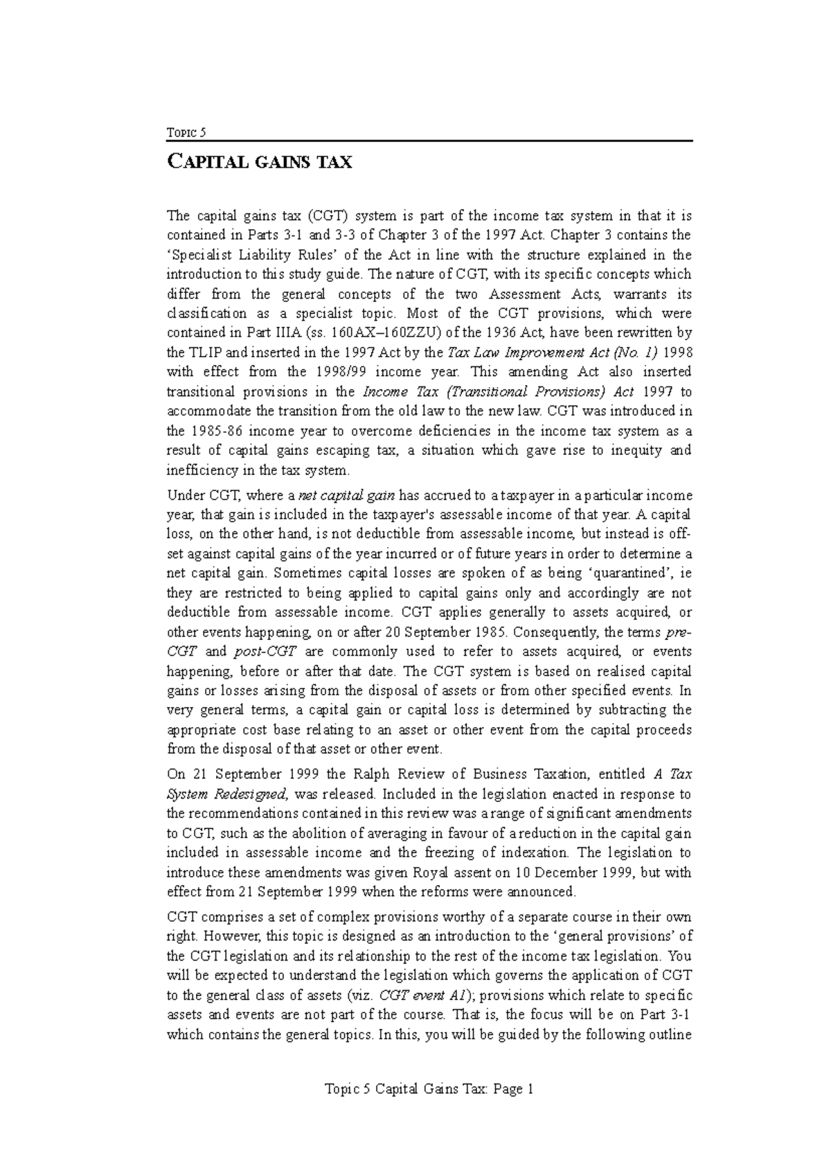 Capital Gains Tax - TOPIC 5 CAPITAL GAINS TAX The capital gains tax ...
