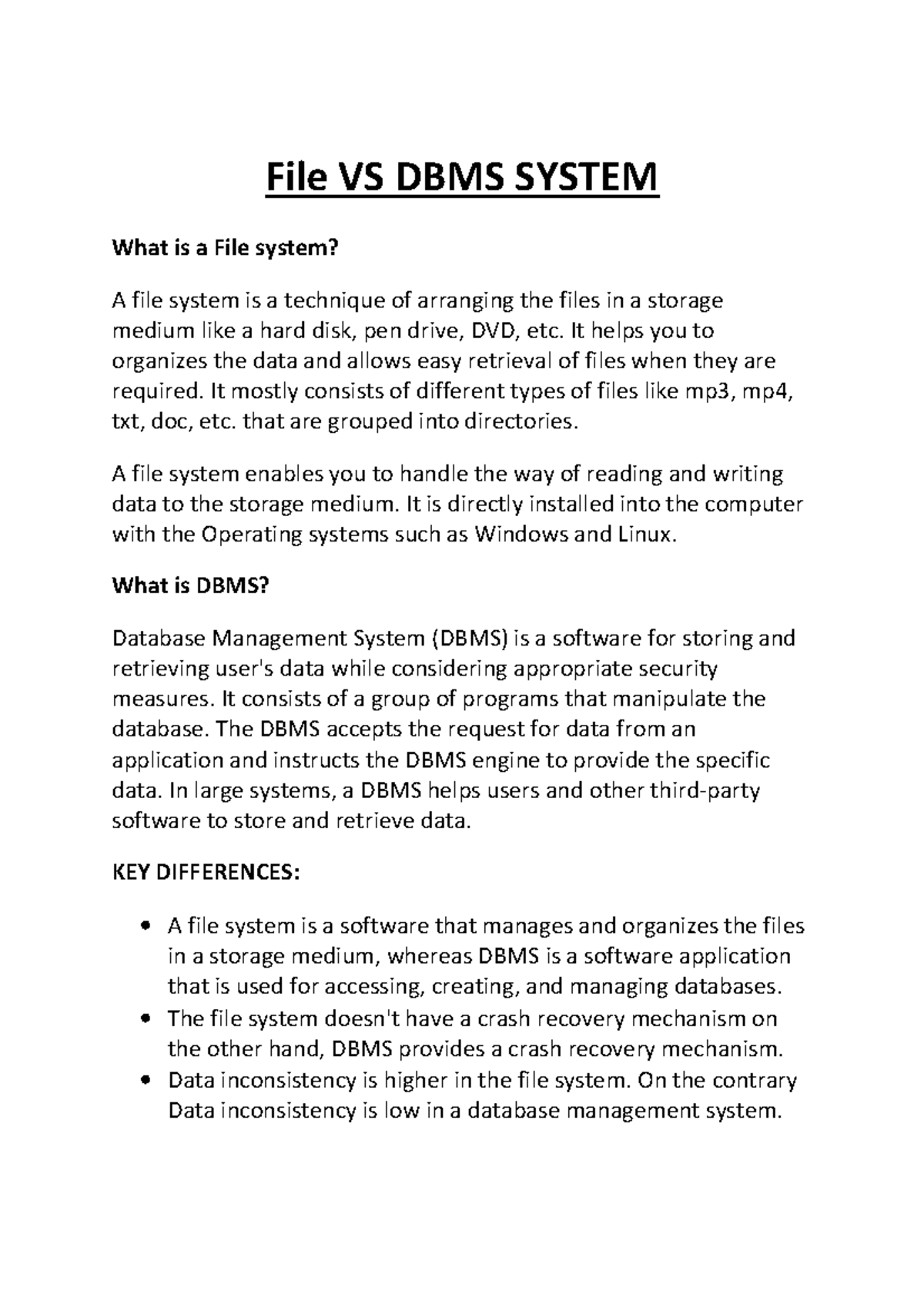 Inforamation System Managemnt (Complete Unit 2) - File VS DBMS SYSTEM ...