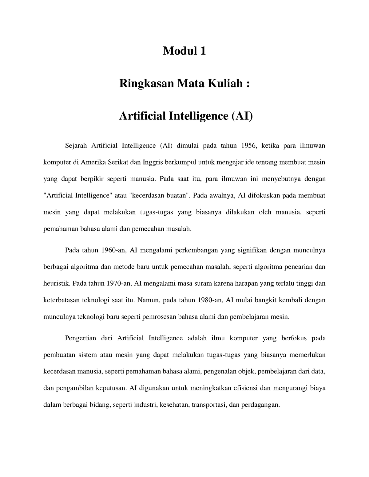 Modul 1 - Artificial Intelegent - Modul 1 Ringkasan Mata Kuliah ...