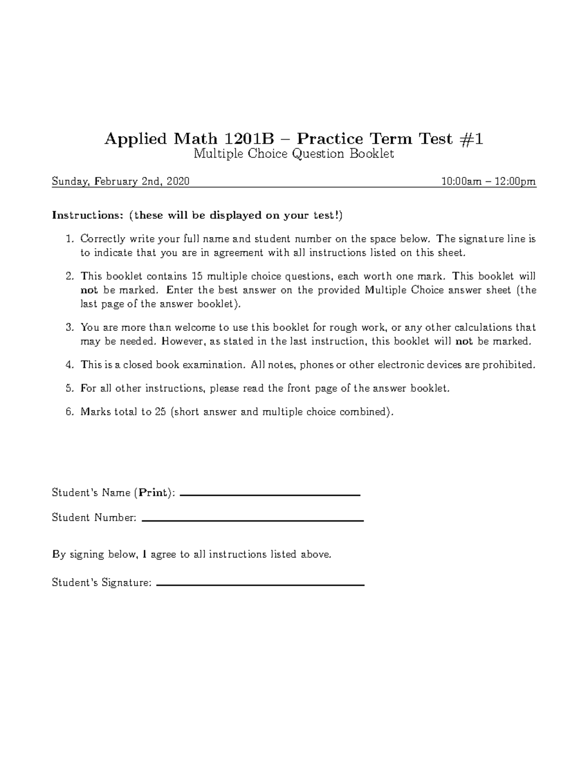 Test 2020, questions - Applied Math 1201B – Practice Term Test Multiple ...
