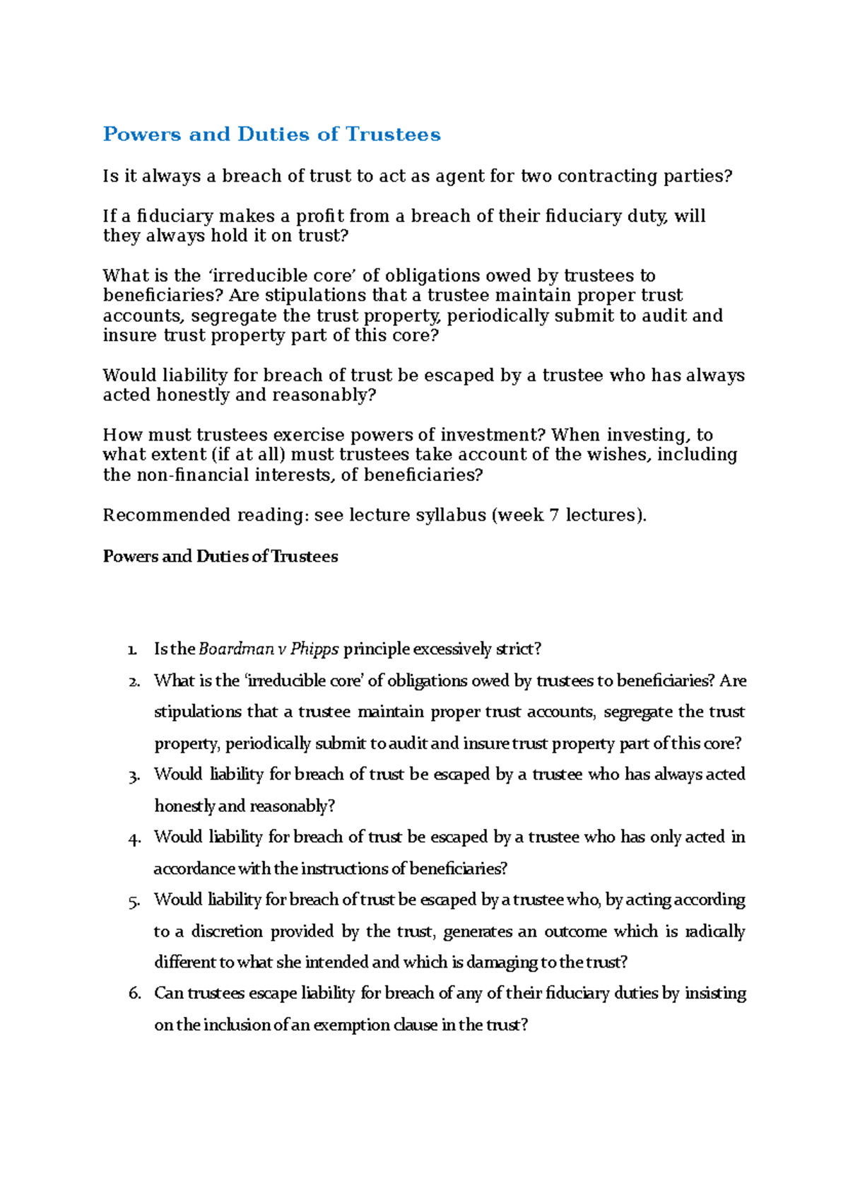 6) Powers and Duties of Trustees - Powers and Duties of Trustees Is the ...