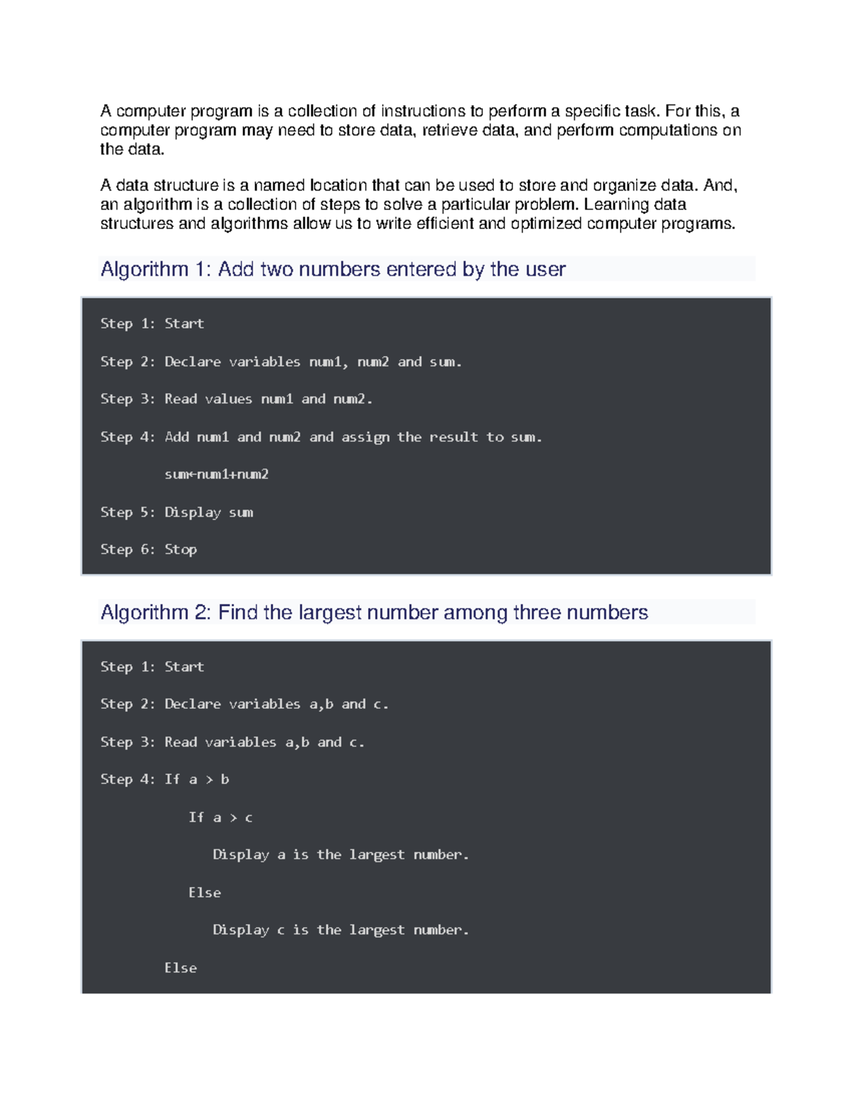 More Algorithms - A computer program is a collection of instructions to ...