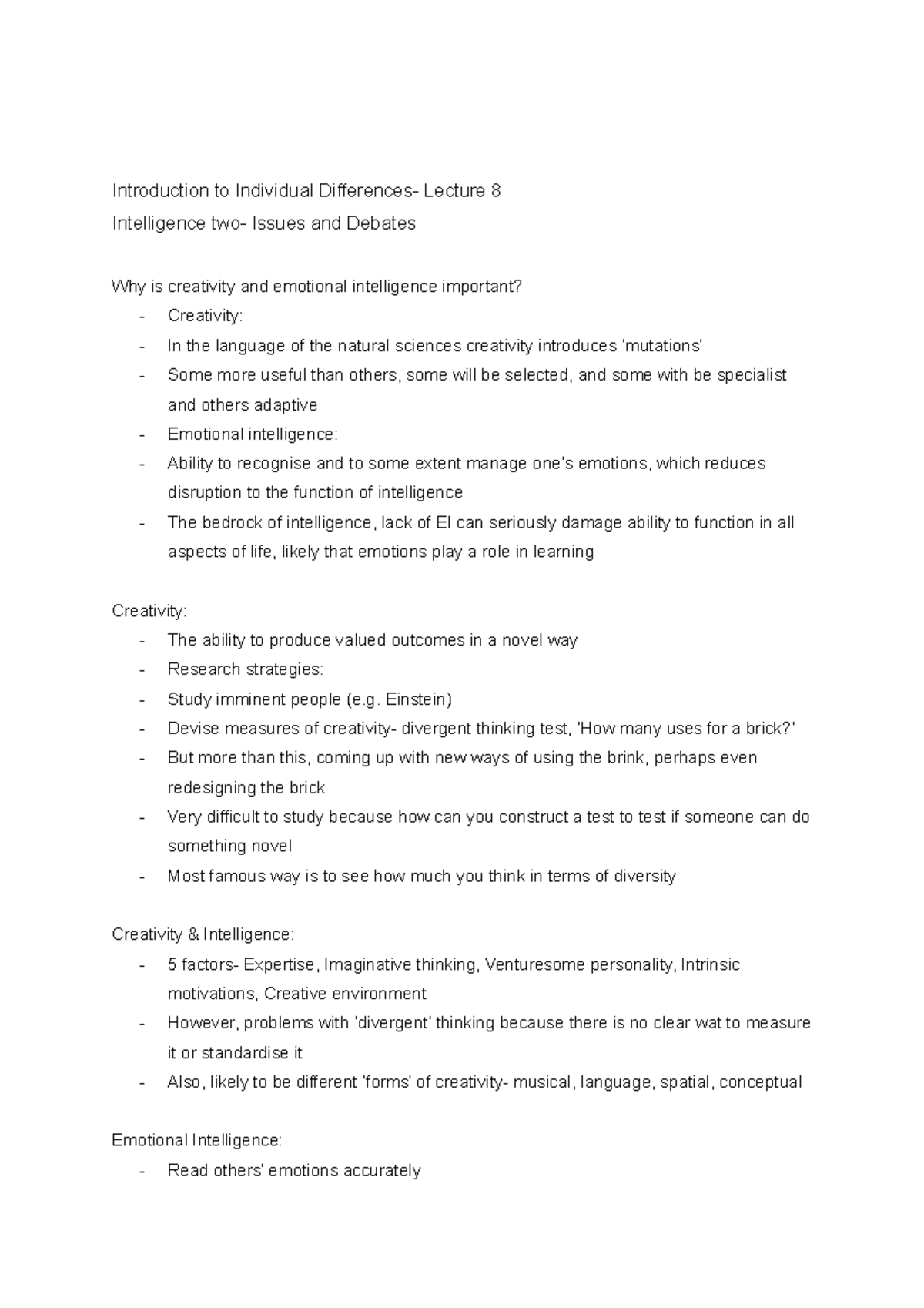 Issues and Debates in Intelligence - Introduction to Individual ...