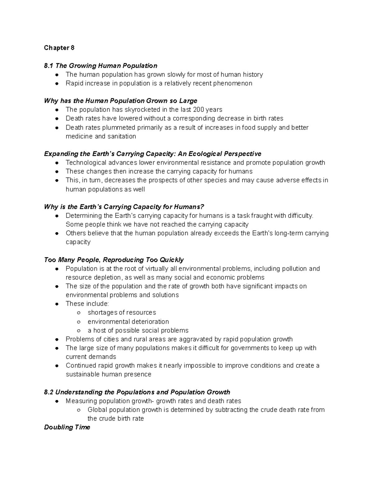 Chapter 8 Notes - Chapter 8 8 The Growing Human Population The human ...