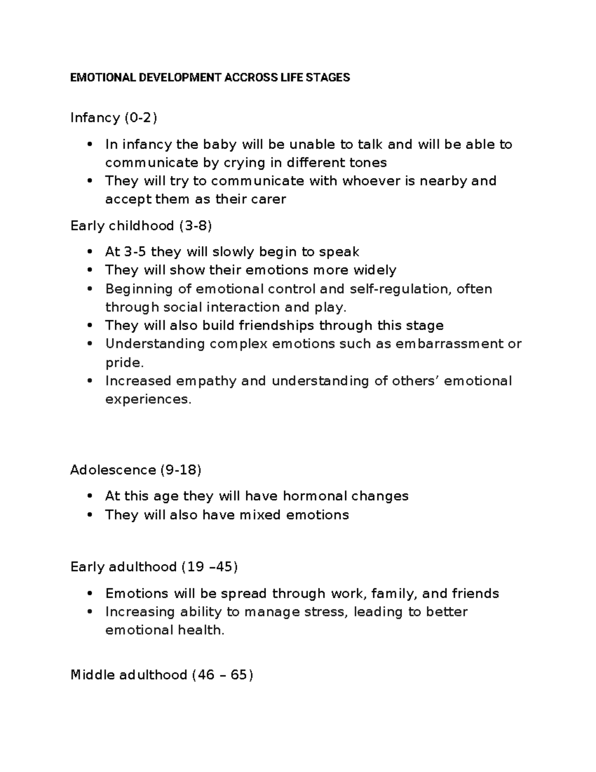 Emotions in life stages - EMOTIONAL DEVELOPMENT ACCROSS LIFE STAGES ...