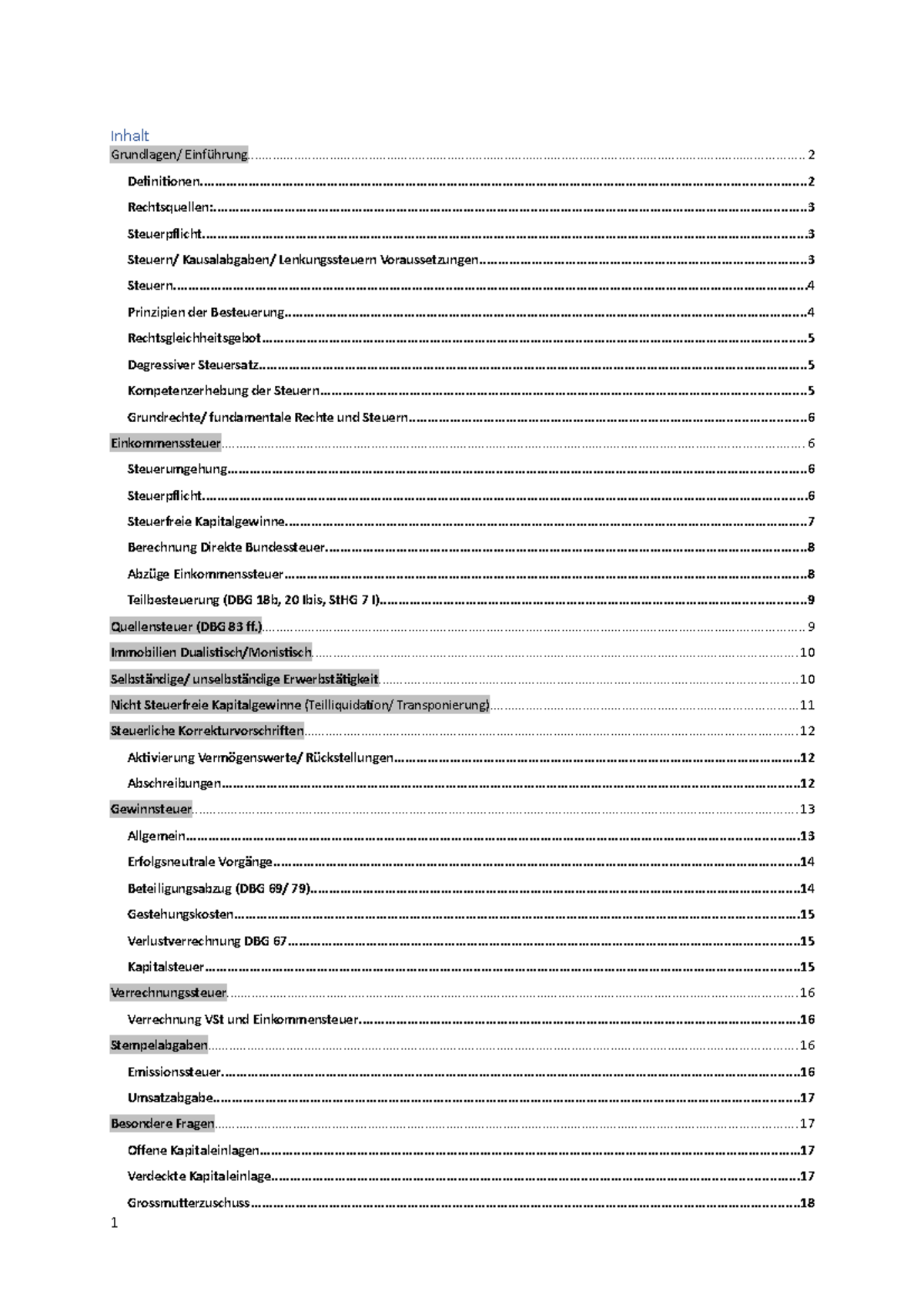 Zusammenfassung Steuerrecht - Inhalt Grundlagen/ - Studocu