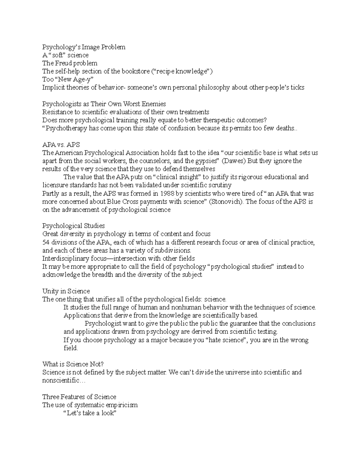 Psych 1102 - Lecture notes - Psychology’s Image Problem A “soft ...