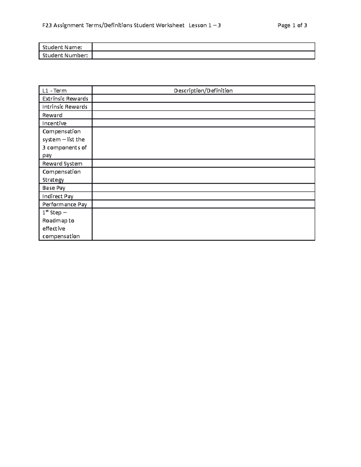F23 Key Terms Homework Assignment F23 Assignment Terms/Definitions