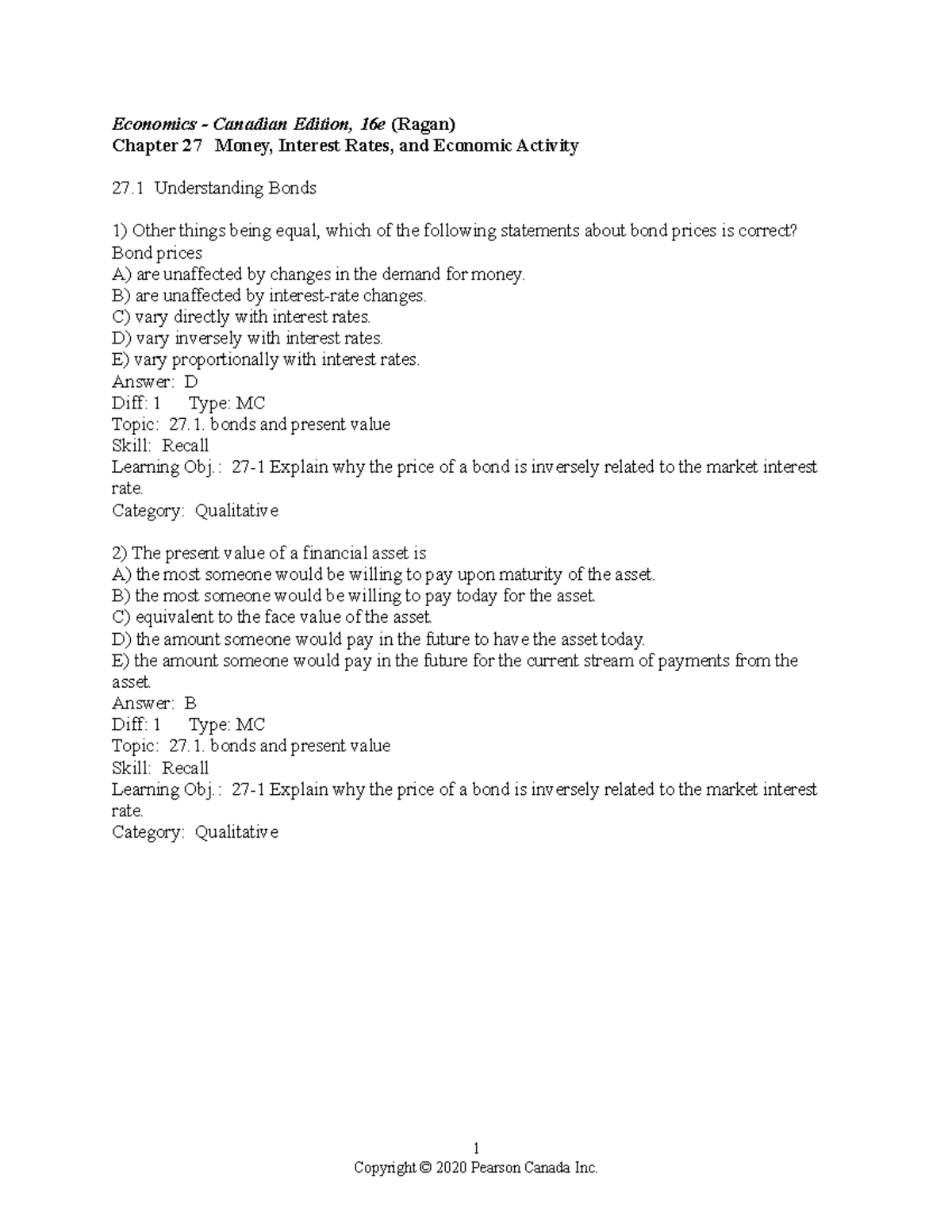 Chapter 27 test bank - Economics - Canadian Edition, 16e (Ragan ...