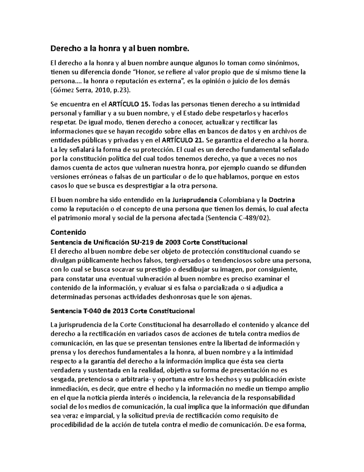 Derecho A La Honra Y Al Buen Nombre El Derecho A La Honra Y Al Buen Nombre Aunque Algunos Lo 6224