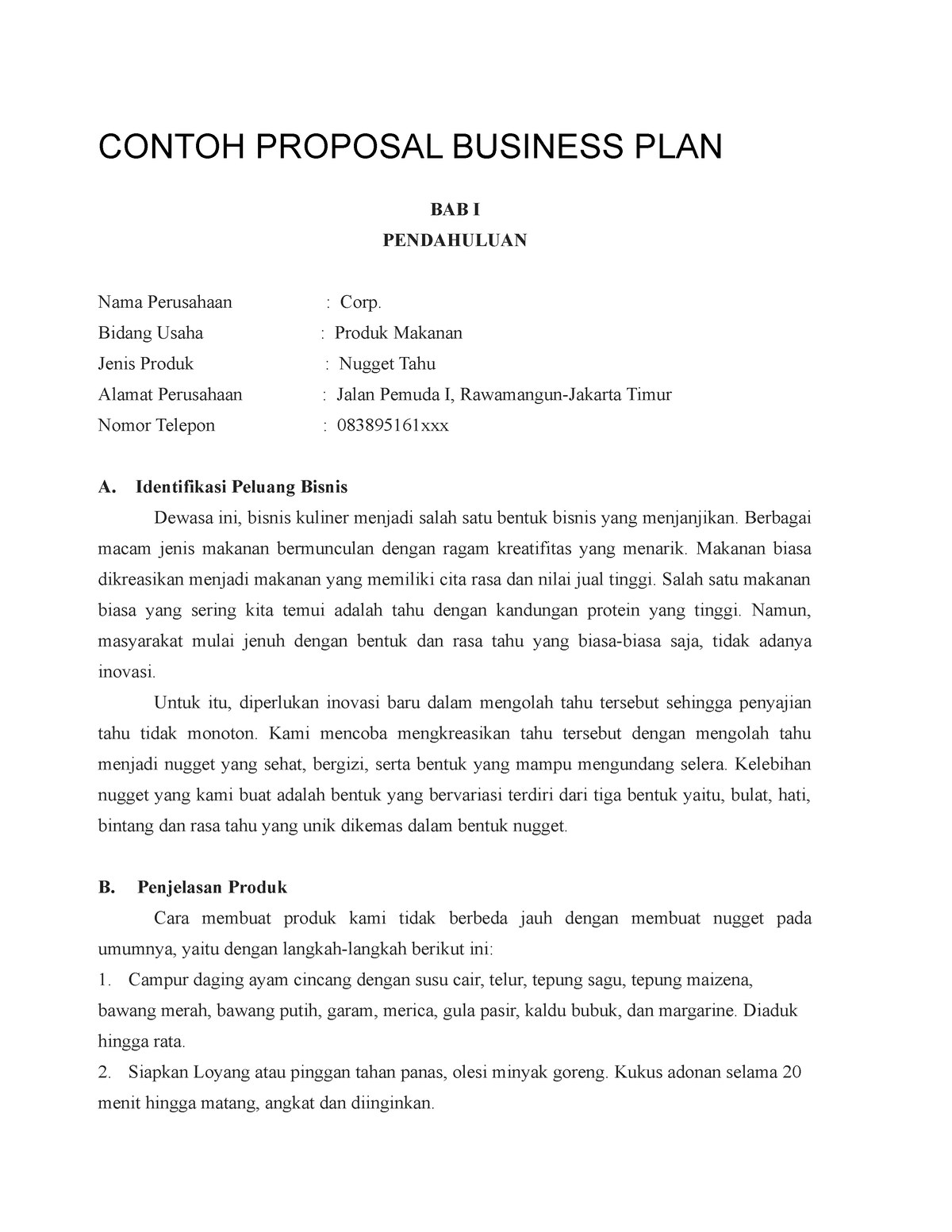 contoh business plan produk