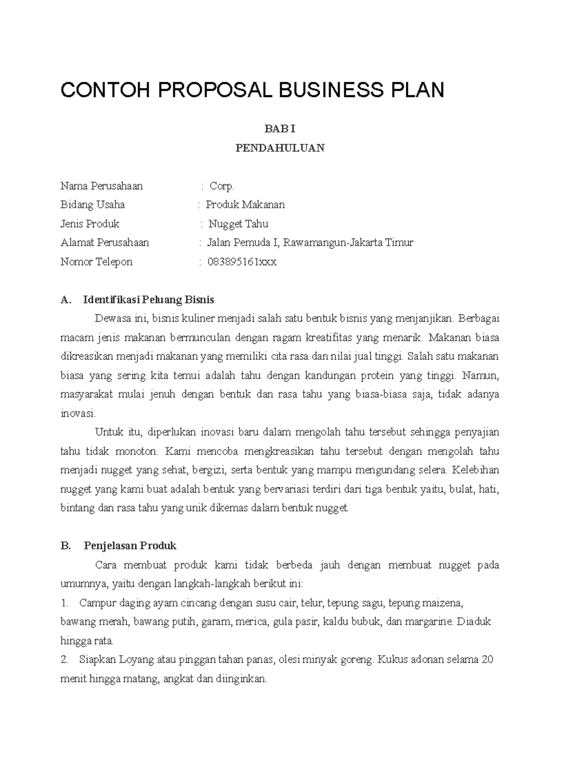 Business Plan Frozen Food Pdf