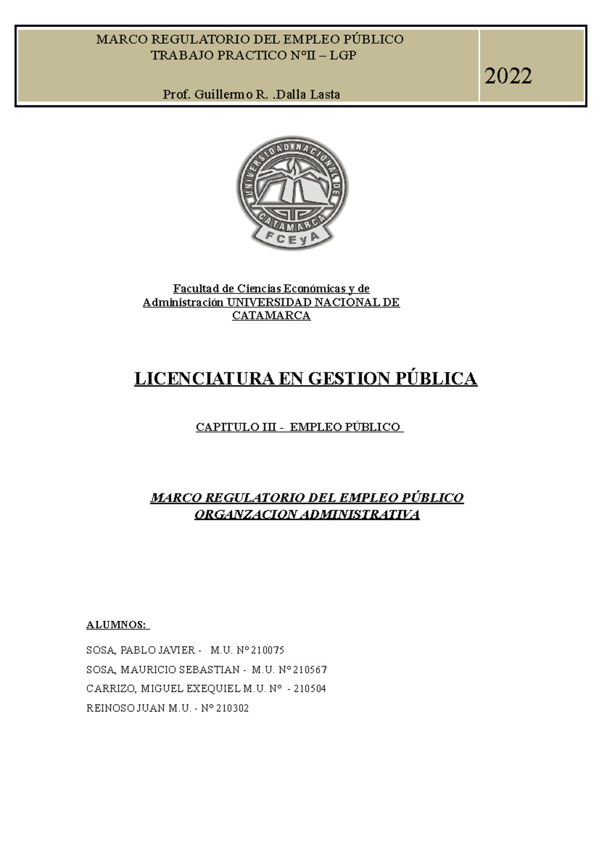 Trabajo Practico N°1 - Empleo Público - MARCO REGULATORIO DEL EMPLEO ...